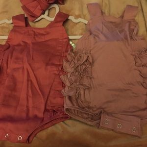 Two Kate Quinn sun suits with ruffles. Size 3-6 months.